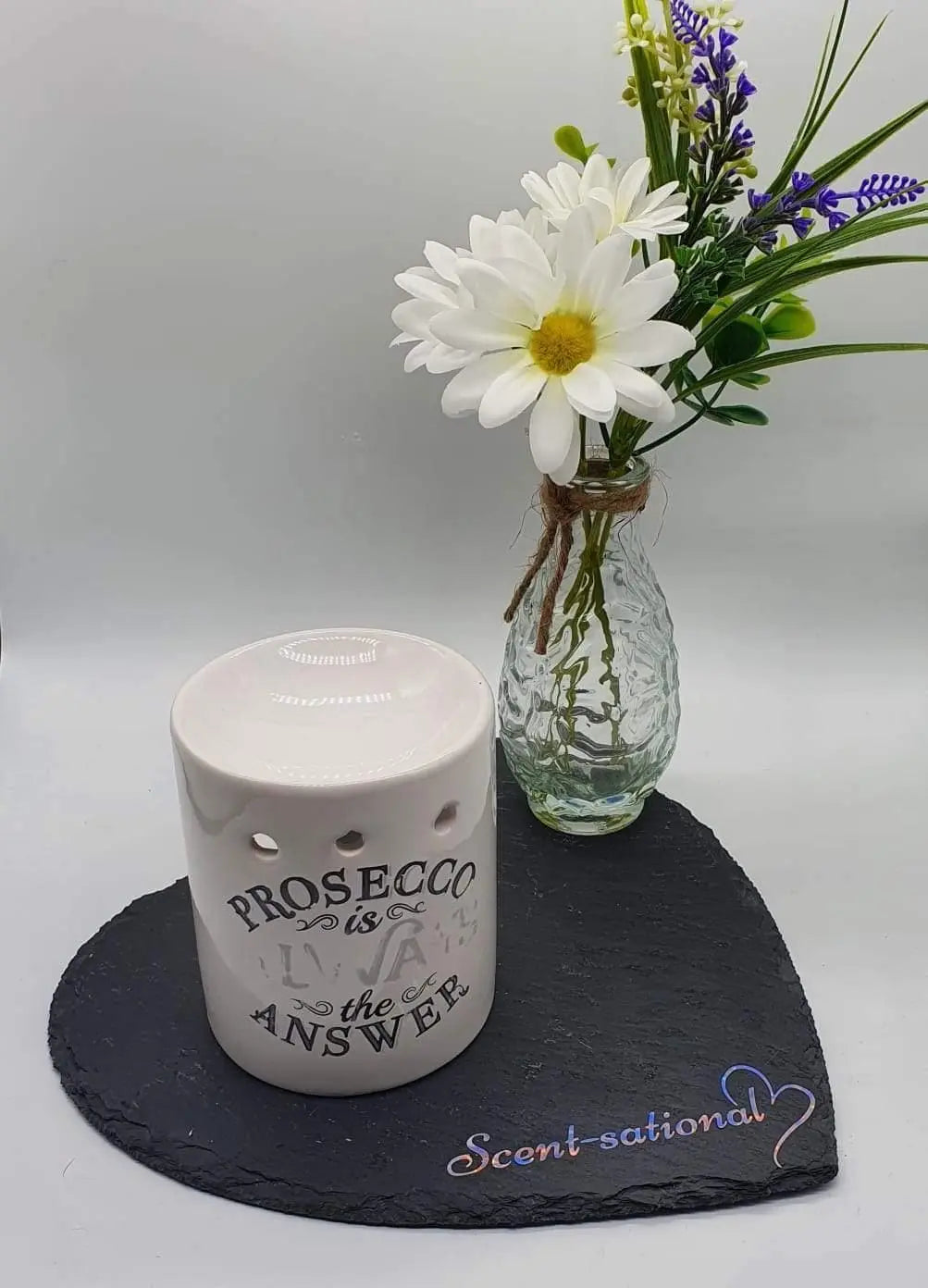 White Ceramic Wax Melt Burner With Prosecco Logo Scent Sational Wax melts